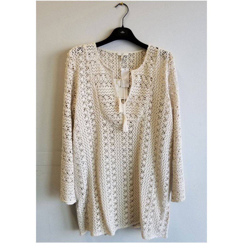 NWOT JOIE Beige Cotton Blend Crochet Lace Cover-Up Tunic Top